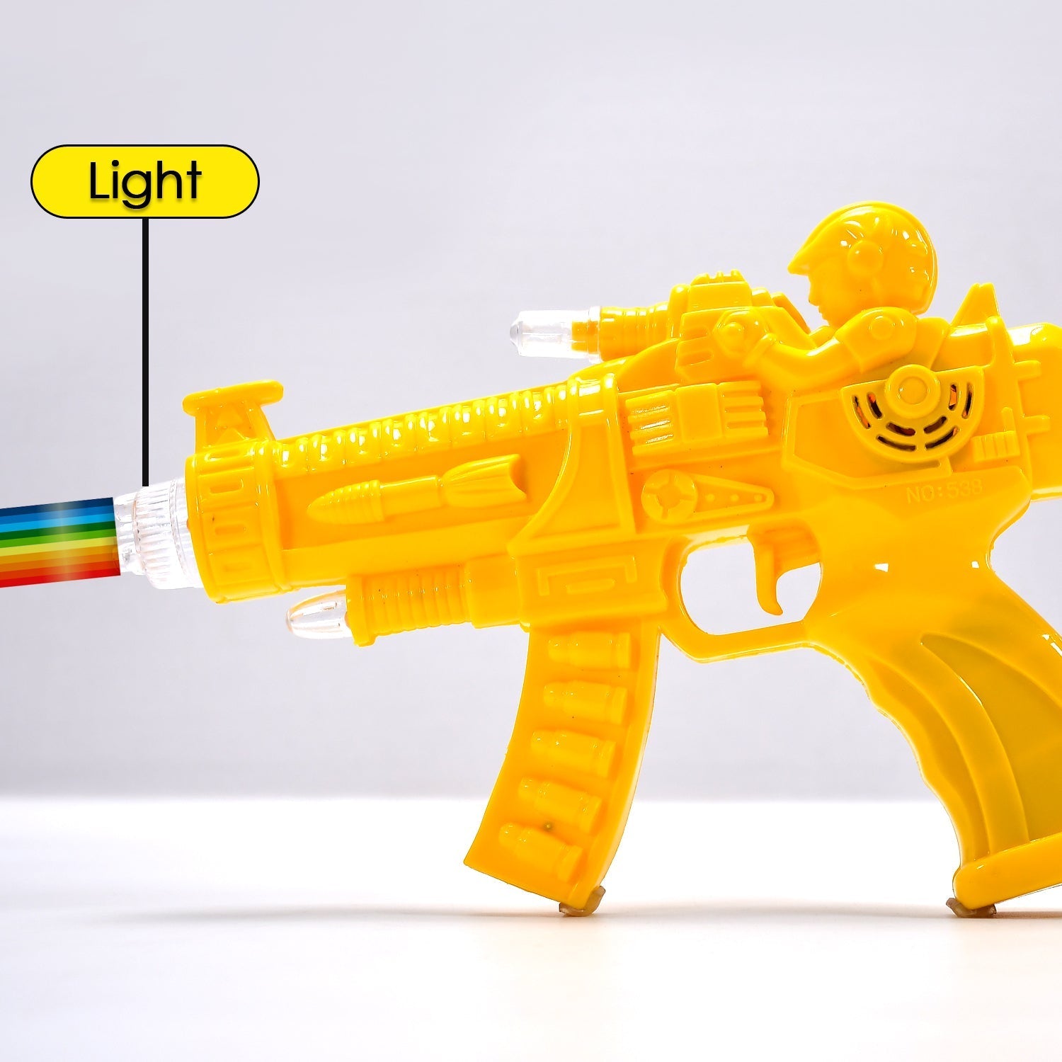 Glow gear gun with rainbow lights, side view Glow gear gun with rainbow lights, side view